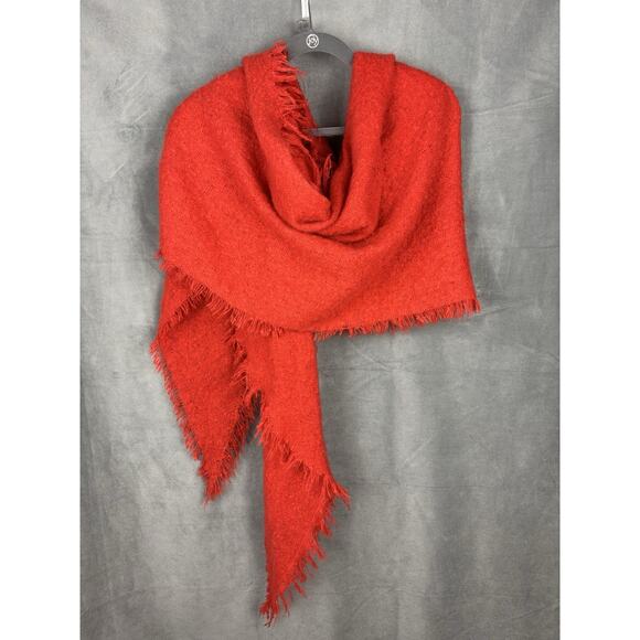 Anthropologie Boucle Fringe Scarf Oversize Shawl Blanket Wrap Orange - Picture 1 of 10